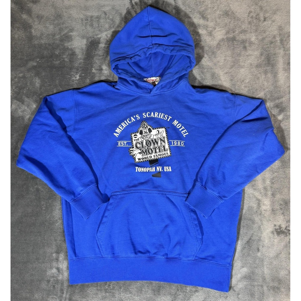 Clown Motel Clown Collections Hoodie Mens Medium Blue Tonopah Nevada Graphic
